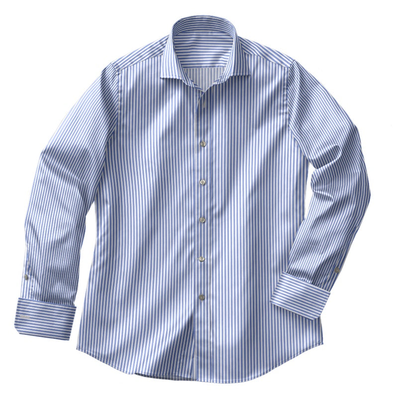 Classic Poplin Shirt Blue with White Stripe