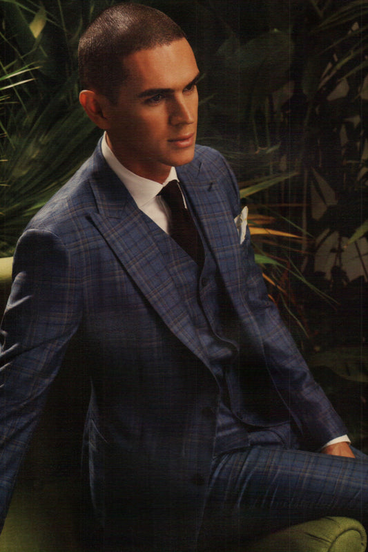 Blue checkered 3 piece suit