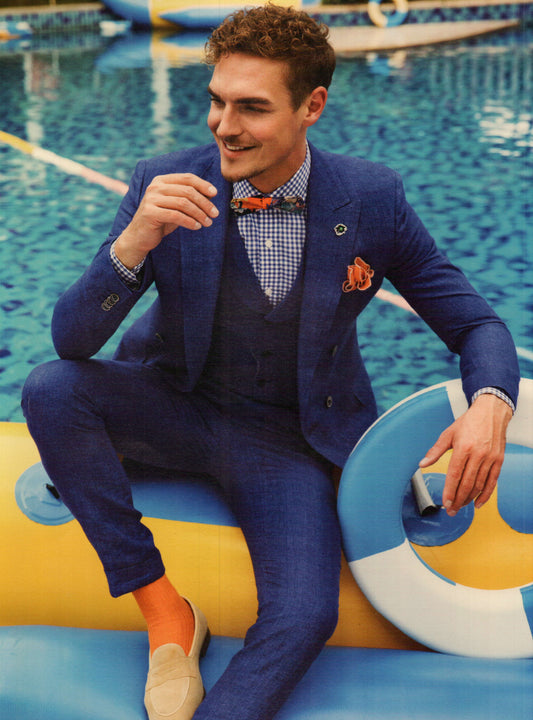 Classic Blue Solid Linen 3-piece Suit