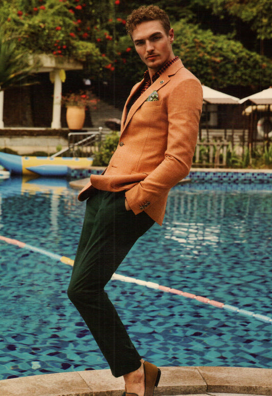 Classic Vibrant Orange Windowpane Jacket